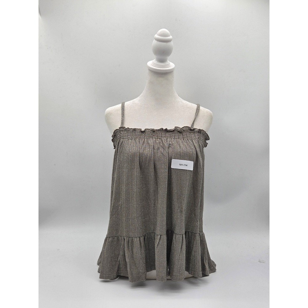 Amadi Metallic Ribbed Ruffle Hem Cami Tank Top Women's Medium Made in USA